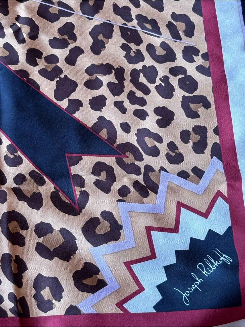 Joseph Ribkoff Leopard Print & Geometric Polyester Scarf with Gold Keychain